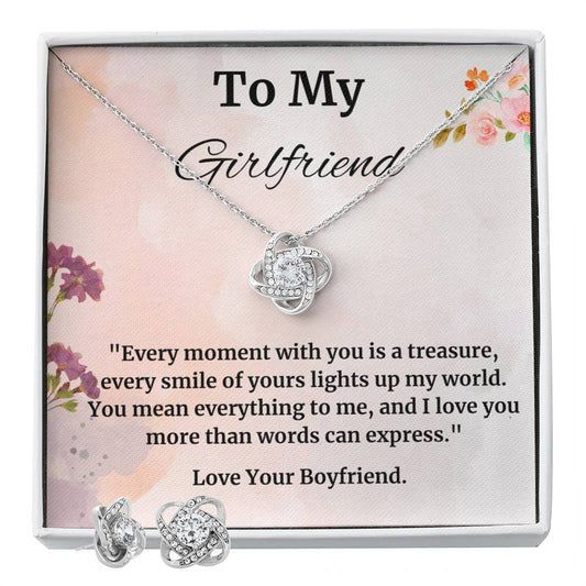 "Entwined Hearts: Love Knot Earrings and Necklace Set"