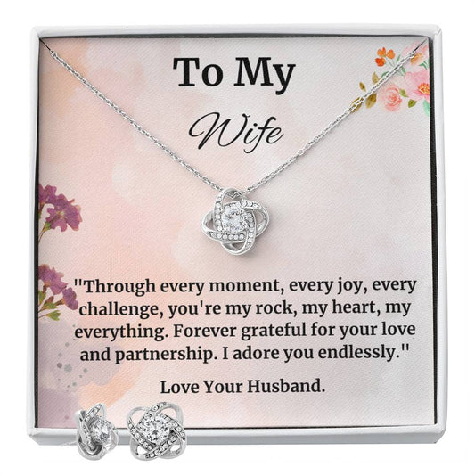 "Entwined Hearts: Love Knot Earrings and Necklace Set"