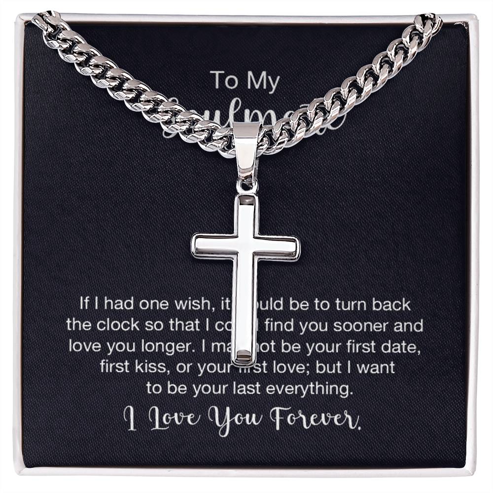 Personalized Steel Cross Necklace on Cuban Chain