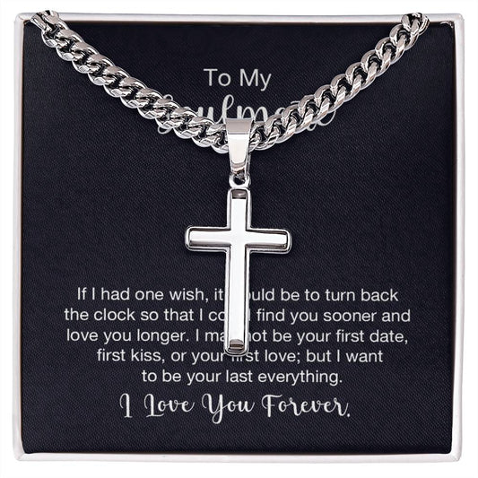 Personalized Steel Cross Necklace on Cuban Chain