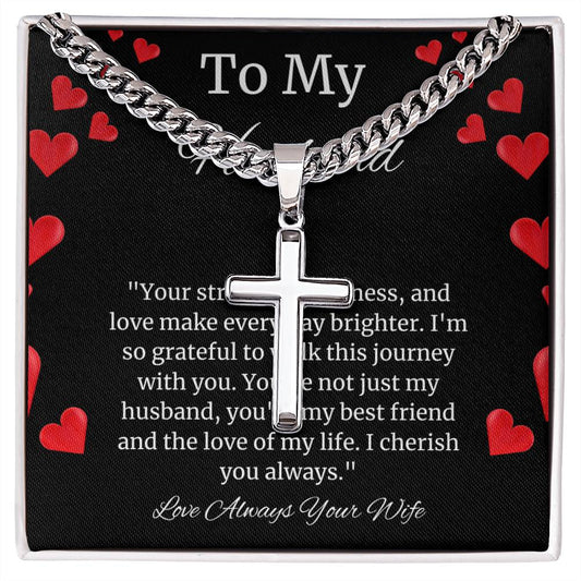 Personalized Steel Cross Necklace on Cuban Chain