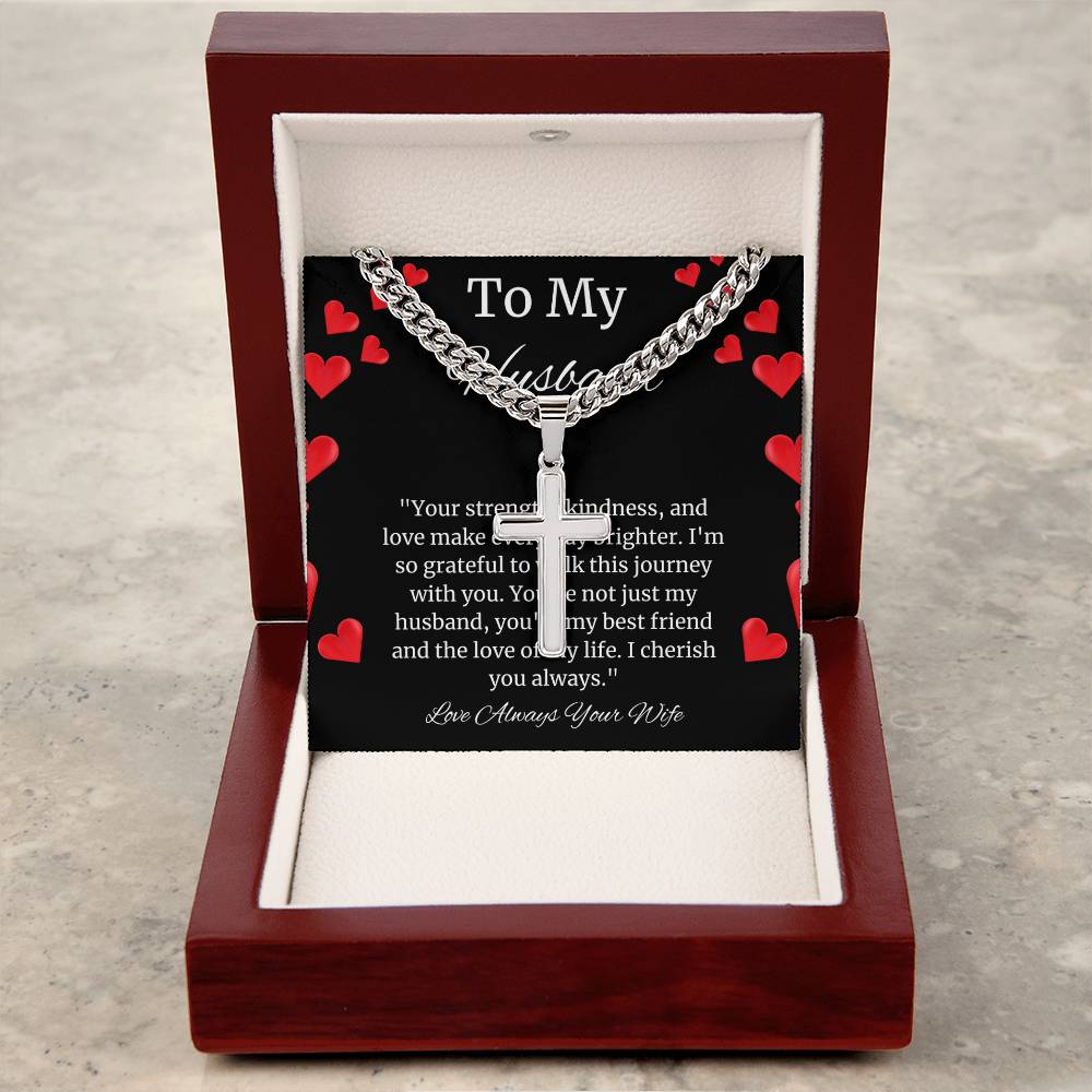 Personalized Steel Cross Necklace on Cuban Chain